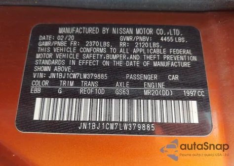 2020 Nissan Rogue Sport S Awd Xtronic Cvt z USA, uszkodzony, nr VIN JN1BJ1CW7LW379885